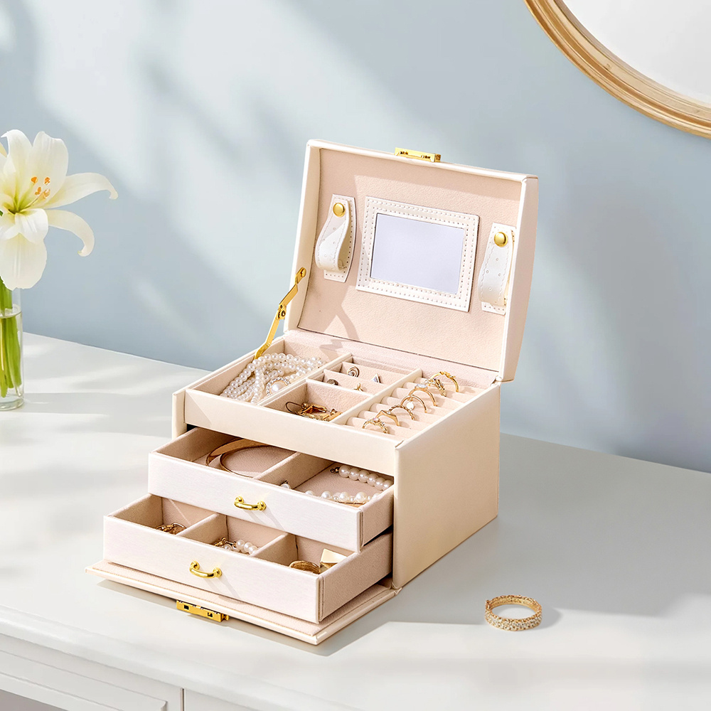 Travel Portable Jewelry Box with Drawers, Multi-Compartment Design